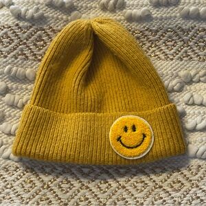Yellow Smiley Face Knit Beanie Hat